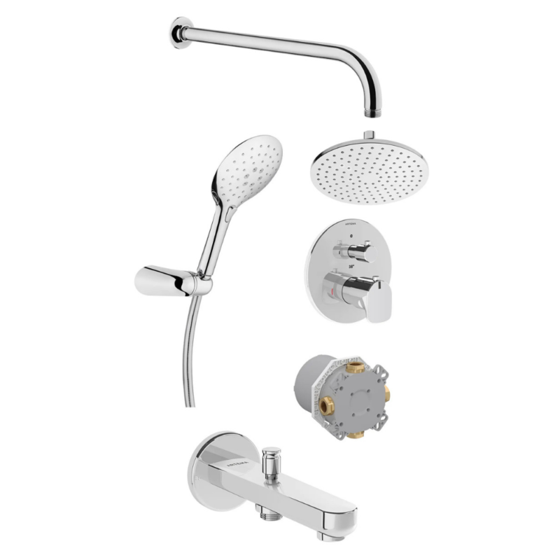 Vitra Root Round Ankastre Termostatik Duş Seti (Rain Q, Shine Round 3F) Krom - A49279 - Ankastre Duş Setleri