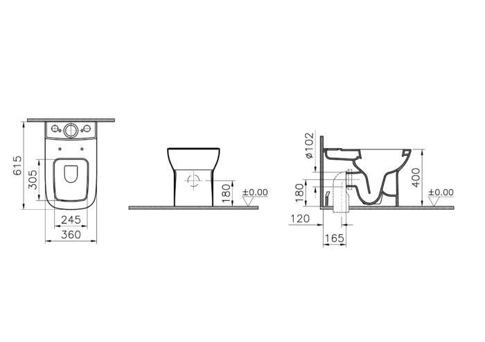 Vitra S20 Takım Klozet Duvara Tam Dayalı 62 cm, Beyaz - 5512L003-0610 - Duvara Sıfır Klozet, Takım Klozet - 3
