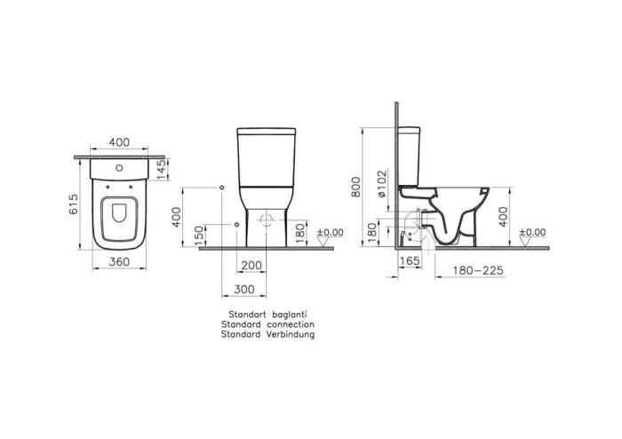 Vitra S20 Takım Klozet Duvara Tam Dayalı 62 cm, Beyaz - 5512L003-0610 - Duvara Sıfır Klozet, Takım Klozet - 4