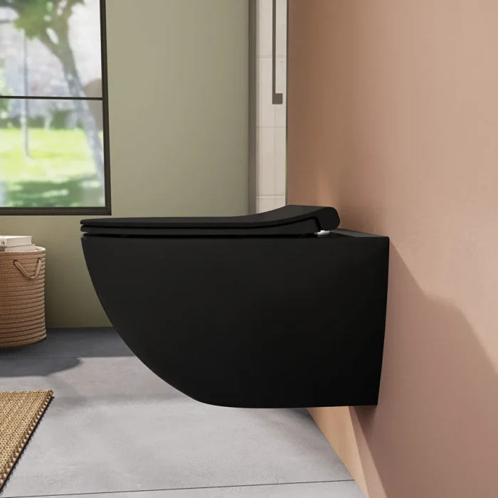 Vitra Sento Klozet Kapağı Slim, Duroplast, Üstten Sıkmalı Yavaş Kapanır, Kolay Sök-Tak, Metal Menteşeli, Mat Siyah - 120-483R009 - Klozet Kapağı - 1