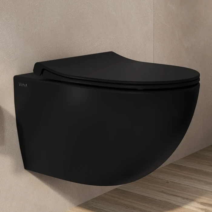Vitra Sento Klozet Kapağı Slim, Duroplast, Üstten Sıkmalı Yavaş Kapanır, Metal Menteşeli, Mat Siyah - 120-483-009 - Klozet Kapağı - 1