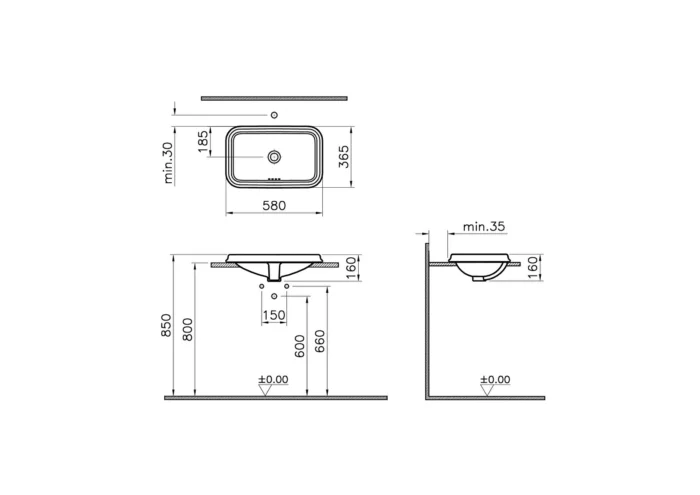 Vitra Valarte Tezgah Üstü Lavabo Dikdörtgen 58x37 cm Beyaz