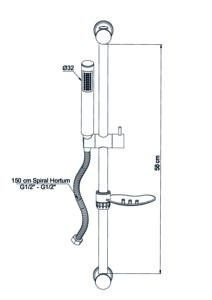 GPD Sürgülü Duş Seti Tek Fonksiyonlu Ø32 Siyah DST63-S