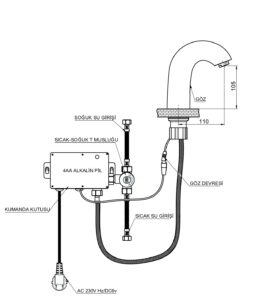 GPD Fotoselli Lavabo Bataryası Çift Su Girişli Siyah FLB10-S
