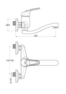 GPD Adrio Aplike Lavabo Bataryası Krom MAL120 - MAL120 - Duvardan Eviye Bataryası - 1