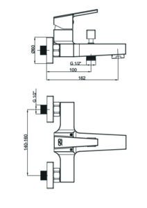 GPD Ritmo Banyo Bataryası Krom MBB85 - MBB85 - Banyo Bataryası - 1