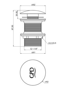 GPD Pop-Up Ünitesi Basmalı-Normal/Taşma Deliksiz Krom PUP05