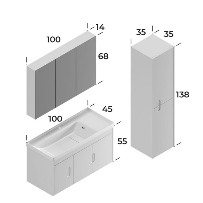 Smart Ada 100 cm Banyo Dolabı - ADA-100 - Banyo Dolapları - 1