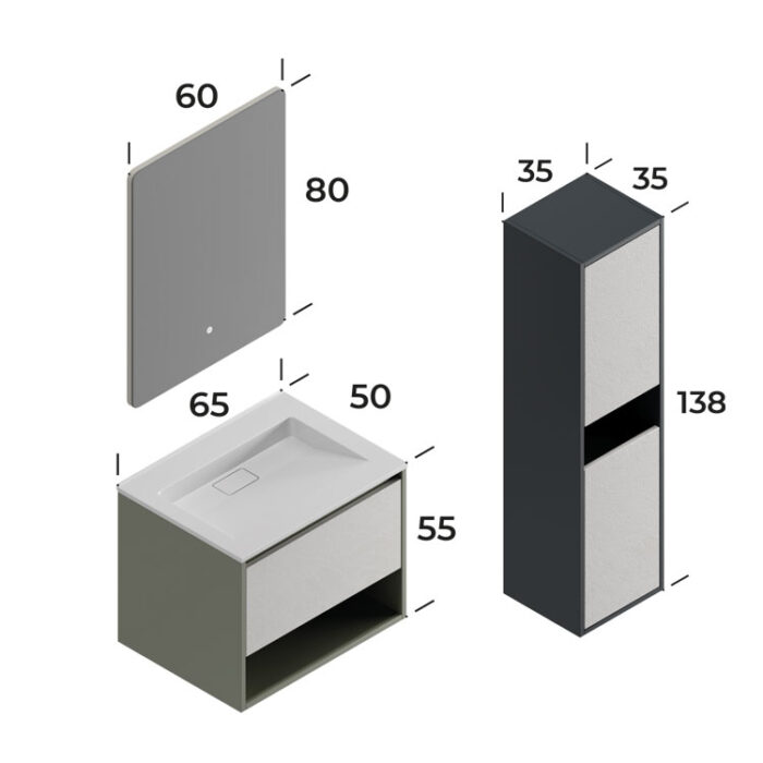 Smart Duru 65 cm Banyo Dolabı - DURU-65 - Banyo Dolapları - 2