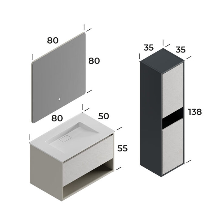 Smart Duru 80 cm Banyo Dolabı - DURU-80 - Banyo Dolapları - 2