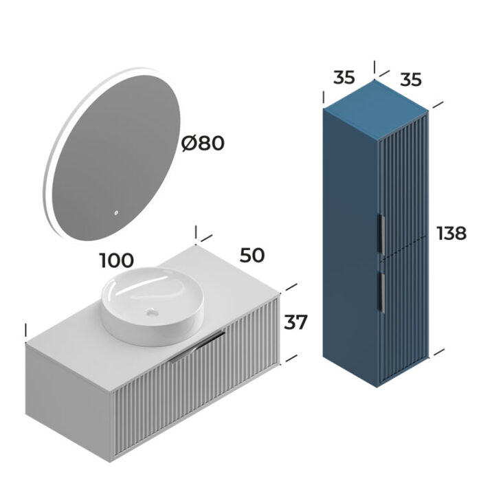 Smart Hole 100 cm Banyo Dolabı - HOLE-100 - Banyo Dolapları - 3