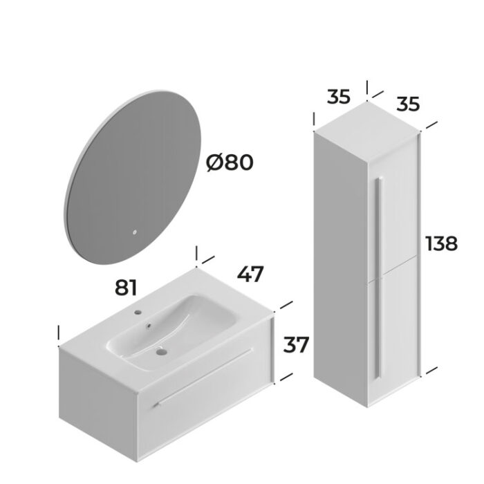 Smart Lugo 80 cm Banyo Dolabı - LUGO-80 - Banyo Dolapları - 3