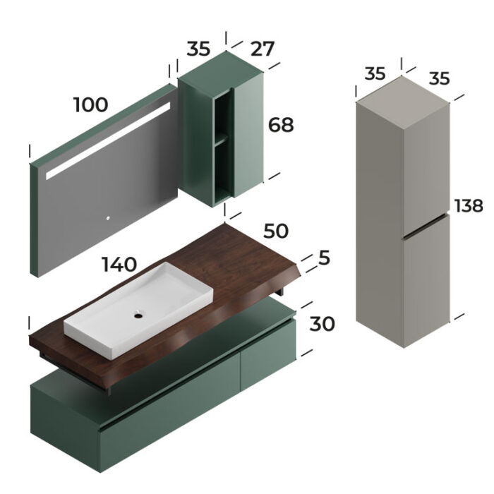 Smart Milano 140 cm Banyo Dolabı - MİLANO-140 - Banyo Dolapları - 3