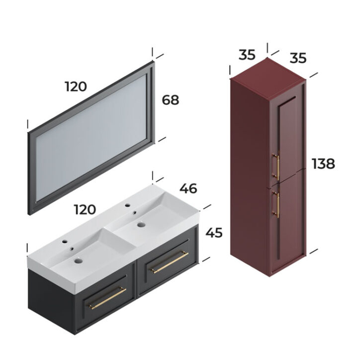 Smart Napoli 120 cm Banyo Dolabı - NAPOLİ-120 - Banyo Dolapları - 4