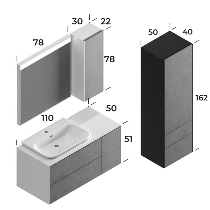 Smart Rodos 110 cm Banyo Dolabı