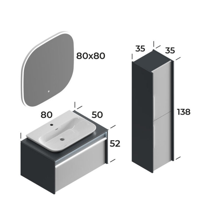 Smart Royale 80 cm Banyo Dolabı - ROYALE-80 - Banyo Dolapları - 2