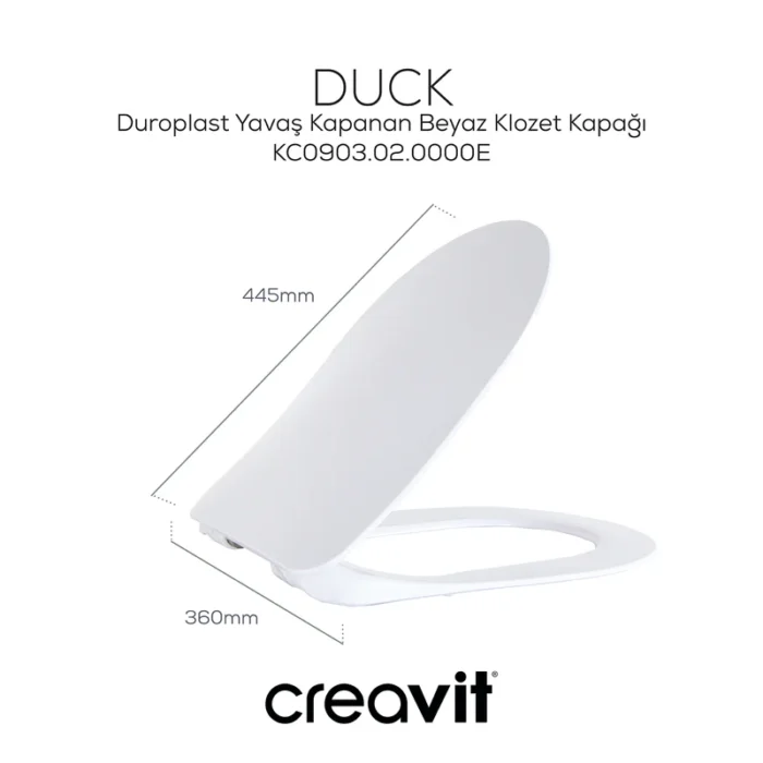 Creavit Duck Duroplast Yavaş Kapanan Klozet Kapağı Beyaz KC0903.02.0000E - KC0903.02.0000E - Klozet Kapağı - 1