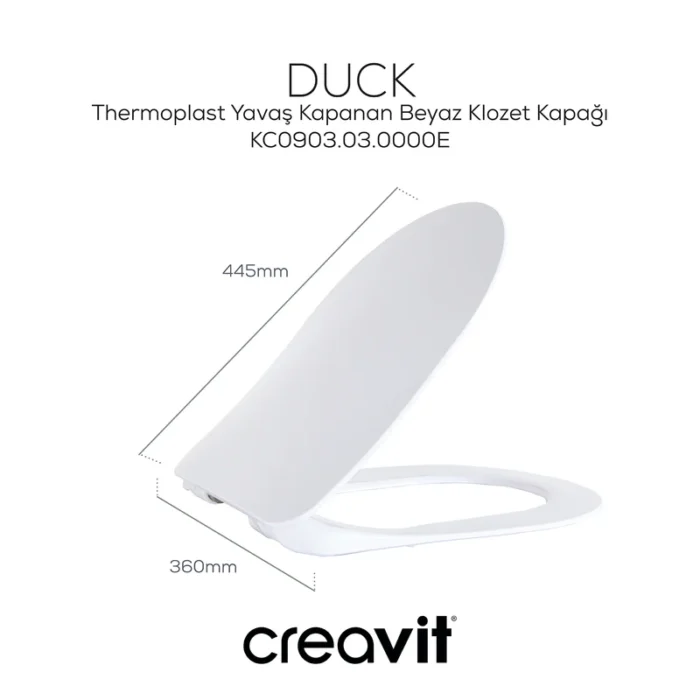 Creavit Duck Thermoplast Yavaş Kapanan Klozet Kapağı KC0903.03.0000E - KC0903.03.0000E - Klozet Kapağı - 1