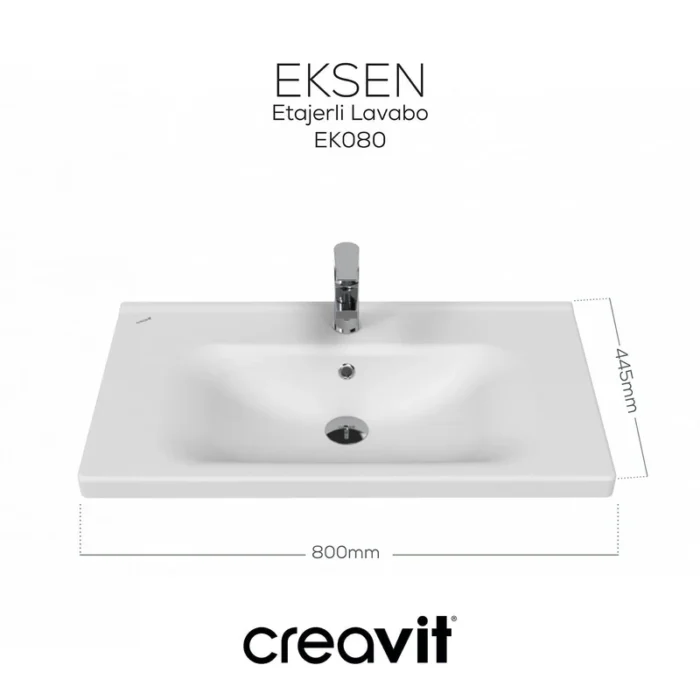 Creavit Eksen Etajerli Lavabo 80 cm Beyaz EK080-00CB00E-0000 - EK080-00CB00E-0000 - Etajerli Lavabo - 1