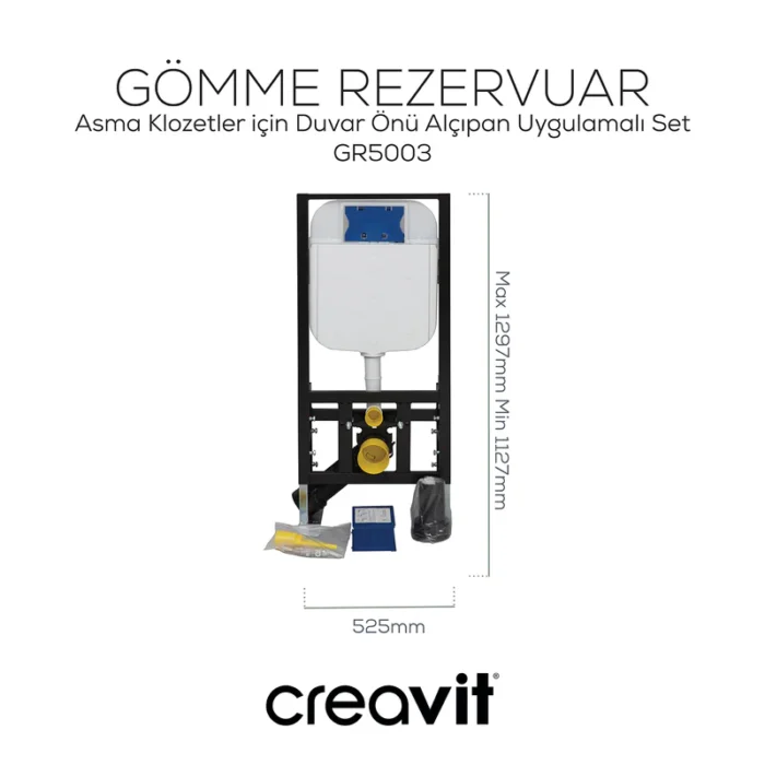 Creavit Gömme Rezervuar 3/6 Asma Klozet Duvar Önü Hızlı Montaj GR5003