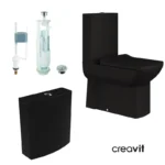 Creavit Lara Takım Klozet Mat Siyah+Duroplast Kapak+Lara Rezervuar+Çift Basmalı İç Takım Set - Lara360SMSet - İNDİRİMLİ FIRSAT ÜRÜNLERİ, VİTRİFİYE, Takım Klozet