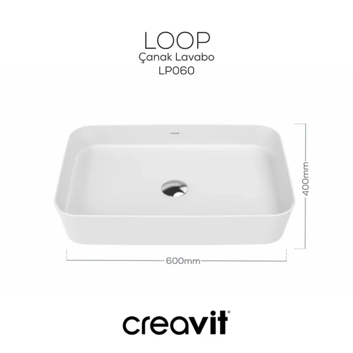 Creavit Loop Dikdörtgen Çanak Lavabo 40x60cm Beyaz LP060-00CB00E-0000 - LP060-00CB00E-0000 - Çanak Lavabo - 1