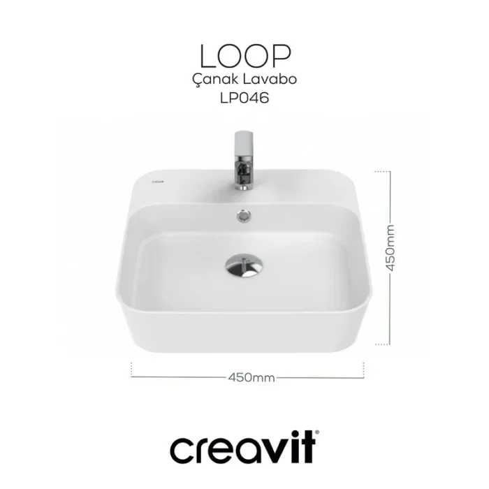 Creavit Loop Kare Çanak Lavabo 45 cm Beyaz LP046-00CB00E-0000 - LP046-00CB00E-0000 - Çanak Lavabo - 1