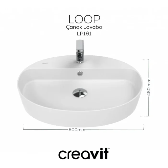 Creavit Loop Oval Çanak Lavabo 40x60 cm Beyaz LP161-00CB00E-0000 - LP161-00CB00E-0000 - Çanak Lavabo - 1