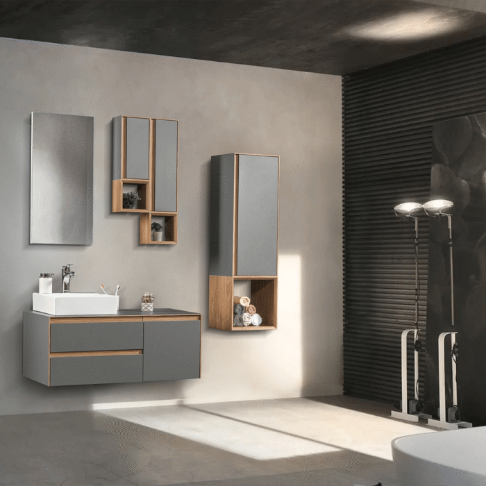 Bagnora Sharp 100 cm Taş Gri Banyo Dolabı