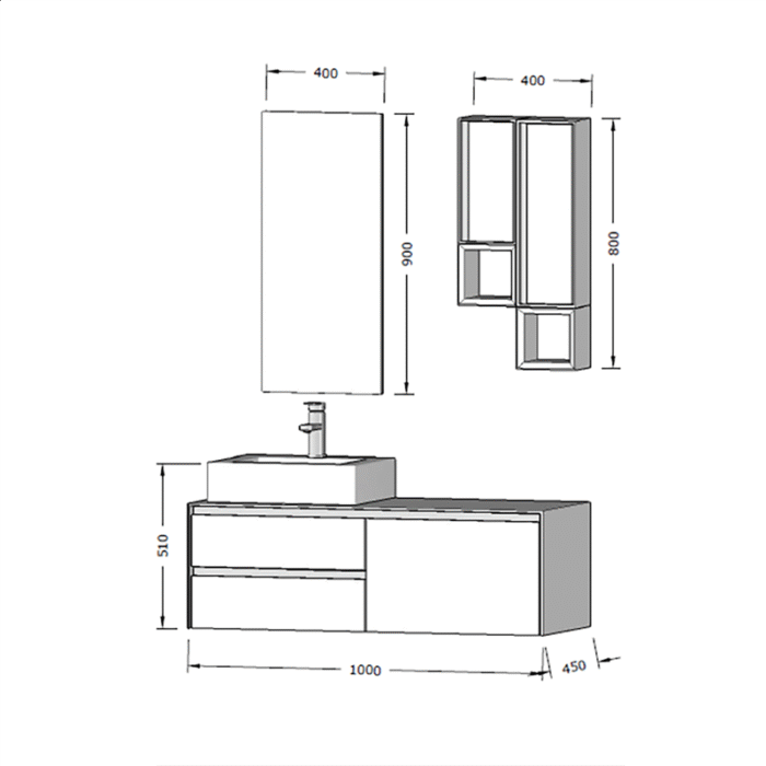 Bagnora Sharp 100 cm Taş Gri Banyo Dolabı