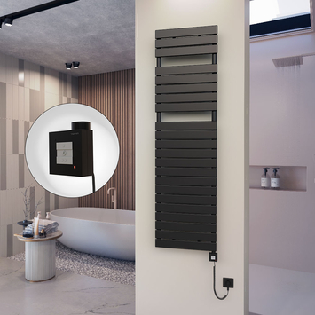 Radiva 10H Elektrikli Havlupan 500x1772 Mat Siyah Ktx1 1000 Watt Spiral Kablolu