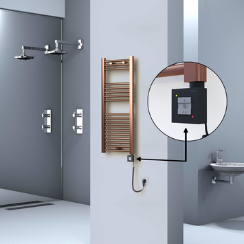 Radiva HAITI Elektirikli Havlupan 400x1000 Düz Bakır Eskitme (KTX1 Termostat) 200W Spiral Kablolu - 1HAI04001000DK3PEB020-K - Elektrikli Havlupan