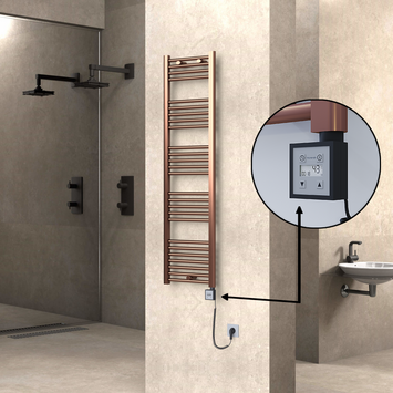 Radiva HAITI Elektirikli Havlupan 400x1500 Düz Bakır Eskitme (KTX3 Termostat) 300W Spiral Kablolu - 1HAI04001500DK3PE7030-K - Elektrikli Havlupan