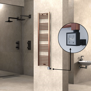 Radiva HAITI Elektirikli Havlupan 400x1500 Düz Bakır Eskitme (KTX3 Termostat) 300W - 1HAI04001500DK3PE7030 - Elektrikli Havlupan