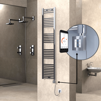 Radiva HAITI Elektirikli Havlupan 400x1800 Düz Krom (KTX4 Termostat) 300W Spiral Kablolu - 1HAI04001800DK1PEC030-K - Elektrikli Havlupan