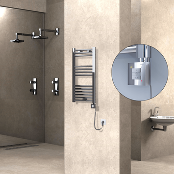 Radiva HAITI Elektirikli Havlupan 400x800 Düz Krom (KTX1 Termostat) 200W Spiral Kablolu - 1HAI04000800DK1PEB020-K - Elektrikli Havlupan