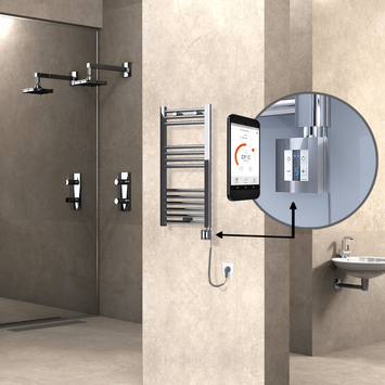 Radiva HAITI Elektirikli Havlupan 400x800 Düz Krom (KTX4 Termostat) 200W Spiral Kablolu - 1HAI04000800DK1PEC020-K - Elektrikli Havlupan