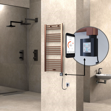 Radiva HAITI Elektirikli Havlupan 500x1100 Düz Bakır Eskitme (KTX4 Termostat) 300W Spiral Kablolu - 1HAI05001100DK3PEC030-K - Elektrikli Havlupan