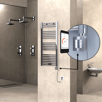 Radiva HAITI Elektirikli Havlupan 500x1100 Düz Krom (KTX4 Termostat) 300W Spiral Kablolu - 1HAI05001100DK1PEC030-K - Elektrikli Havlupan