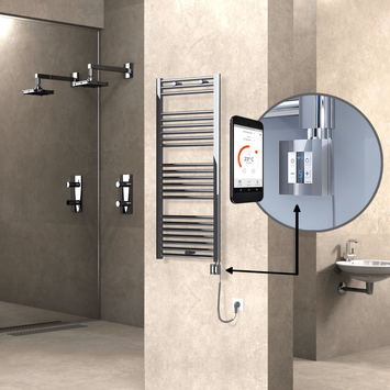 Radiva HAITI Elektirikli Havlupan 500x1200 Düz Krom (KTX4 Termostat) 300W Spiral Kablolu - 1HAI05001200DK1PEC030-K - Elektrikli Havlupan