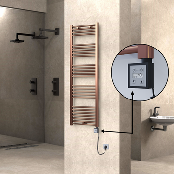 Radiva HAITI Elektirikli Havlupan 500x1500 Düz Bakır Eskitme (KTX3 Termostat) 600W Spiral Kablolu - 1HAI05001500DK3PE7060-K - Elektrikli Havlupan