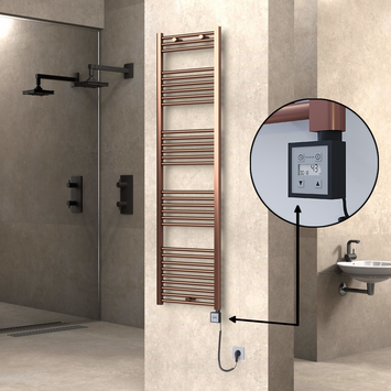 Radiva HAITI Elektirikli Havlupan 500x1800 Düz Bakır Eskitme (KTX3 Termostat) 600W Spiral Kablolu - 1HAI05001800DK3PE7060-K - Elektrikli Havlupan