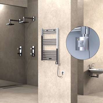 Radiva HAITI Elektirikli Havlupan 500x800 Düz Krom (KTX1 Termostat) 200W Spiral Kablolu - 1HAI05000800DK1PEB020-K - Elektrikli Havlupan