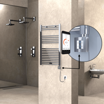 Radiva HAITI Elektirikli Havlupan 600x1000 Düz Krom (KTX4 Termostat) 300W Spiral Kablolu - 1HAI06001000DK1PEC030-K - Elektrikli Havlupan