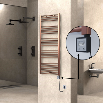 Radiva HAITI Elektirikli Havlupan 600x1500 Düz Bakır Eskitme (KTX3 Termostat) 600W Spiral Kablolu - 1HAI06001500DK3PE7060-K - Elektrikli Havlupan