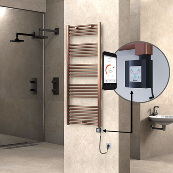 Radiva HAITI Elektirikli Havlupan 600x1500 Düz Bakır Eskitme (KTX4 Termostat) 600W Spiral Kablolu - 1HAI06001500DK3PEC060-K - Elektrikli Havlupan