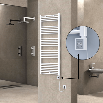 Radiva HAITI Elektirikli Havlupan 600x1500 Düz Beyaz (KTX3 Termostat) 1000W Spiral Kablolu - 1HAI06001500DB1PE7100-K - Elektrikli Havlupan