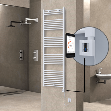 Radiva HAITI Elektirikli Havlupan 600x1800 Düz Beyaz (KTX4 Termostat) 1000W Spiral Kablolu - 1HAI06001800DB1PEC100-K - Elektrikli Havlupan