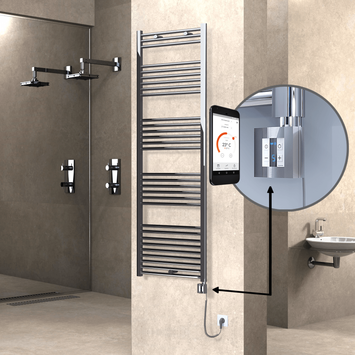 Radiva HAITI Elektirikli Havlupan 600x1800 Düz Krom (KTX4 Termostat) 600W Spiral Kablolu - 1HAI06001800DK1PEC060-K - Elektrikli Havlupan