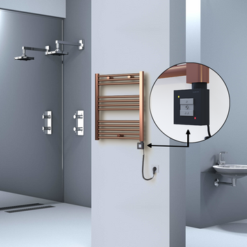 Radiva HAITI Elektirikli Havlupan 600x700 Düz Bakır Eskitme (KTX1 Termostat) 200W Spiral Kablolu - 1HAI06000700DK3PEB020-K - Elektrikli Havlupan